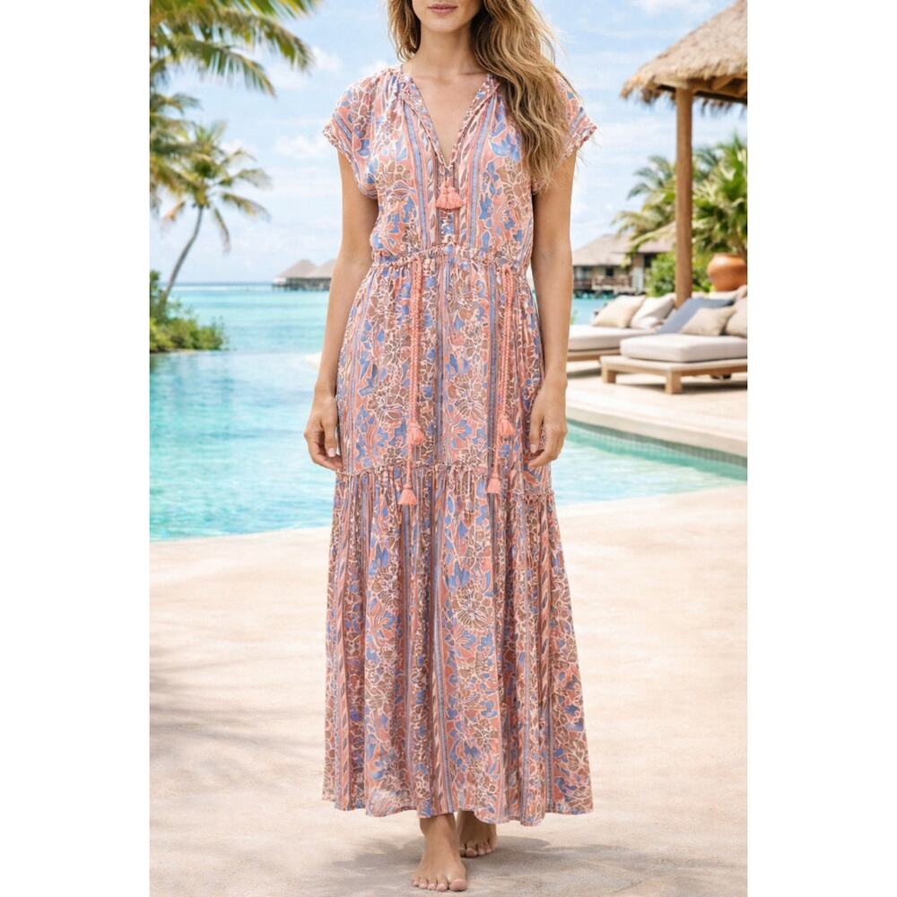 Omika Anthropologie Boho Tassel Tiered Maxi Dress | M | 60”